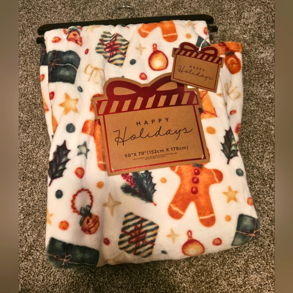 Gingerbread Man Plush Throw Blanket Christmas Holiday 50x70 NWT